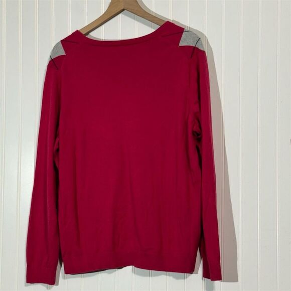 Tommy Hilfiger Women’s XXL Sweater Hot Pink Gray Argyle V-Neck 100% Pima Cotton - Picture 3 of 9